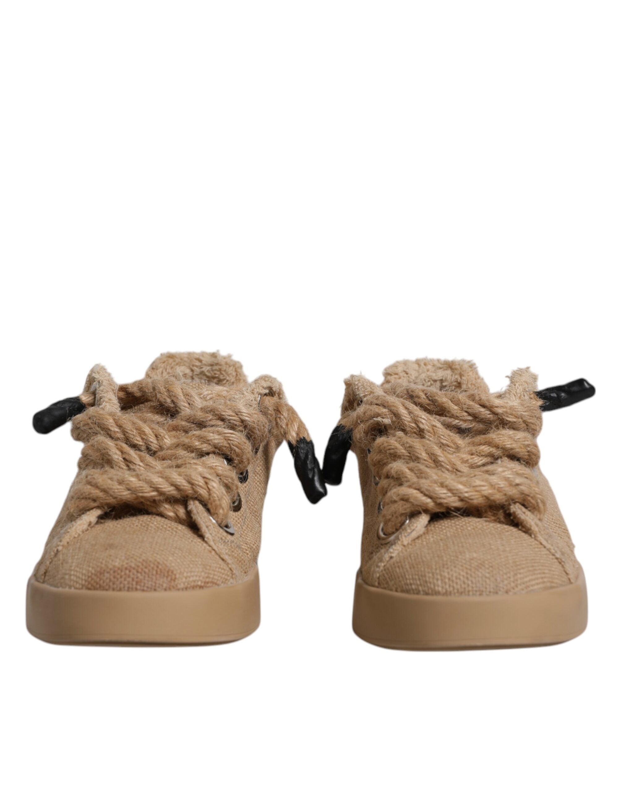 Dolce & Gabbana Brown Jute Fabric Low Top Men Sneakers Shoes Dolce & Gabbana