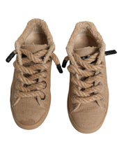 Dolce & Gabbana Brown Jute Fabric Low Top Men Sneakers Shoes Dolce & Gabbana