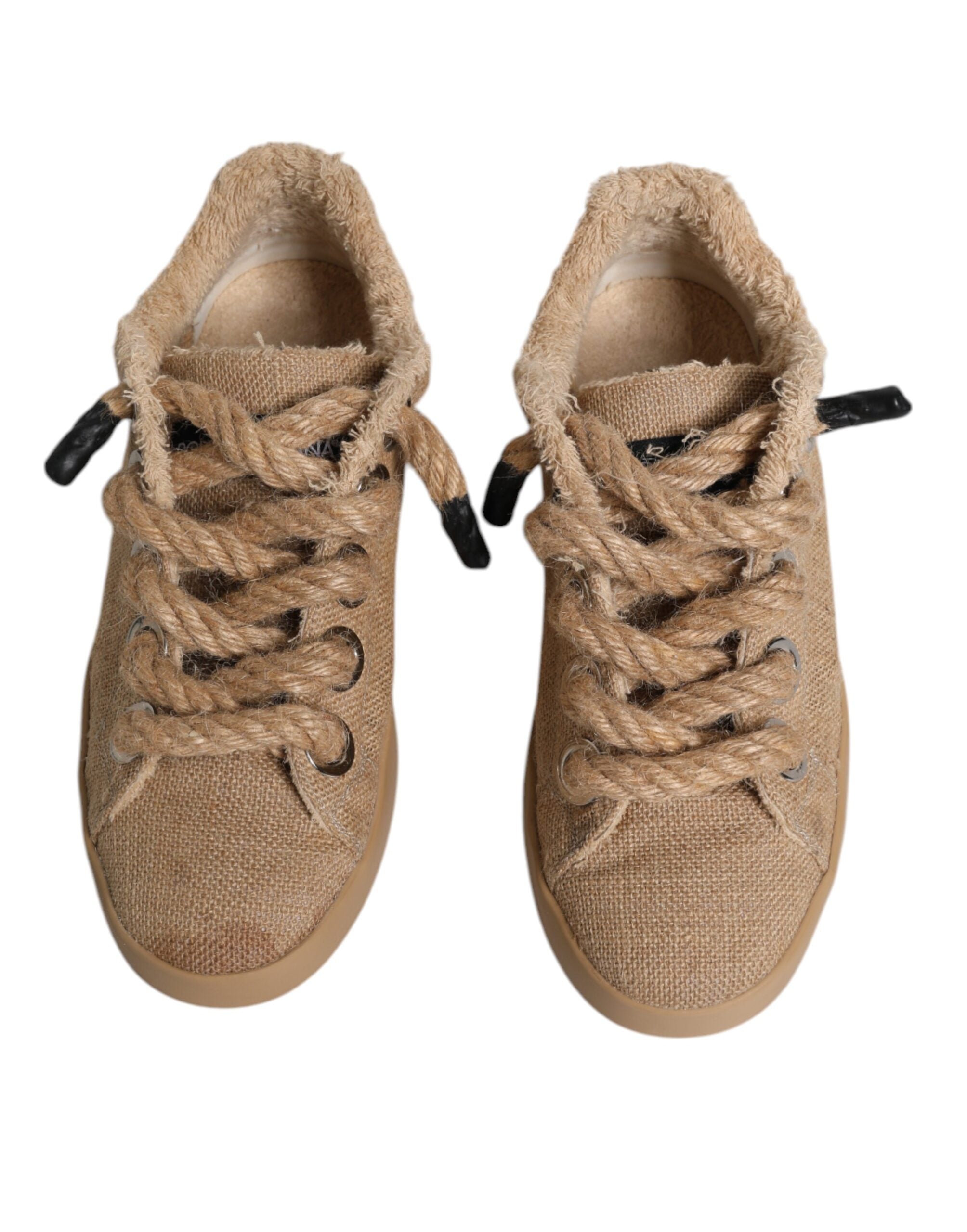 Dolce & Gabbana Brown Jute Fabric Low Top Men Sneakers Shoes Dolce & Gabbana