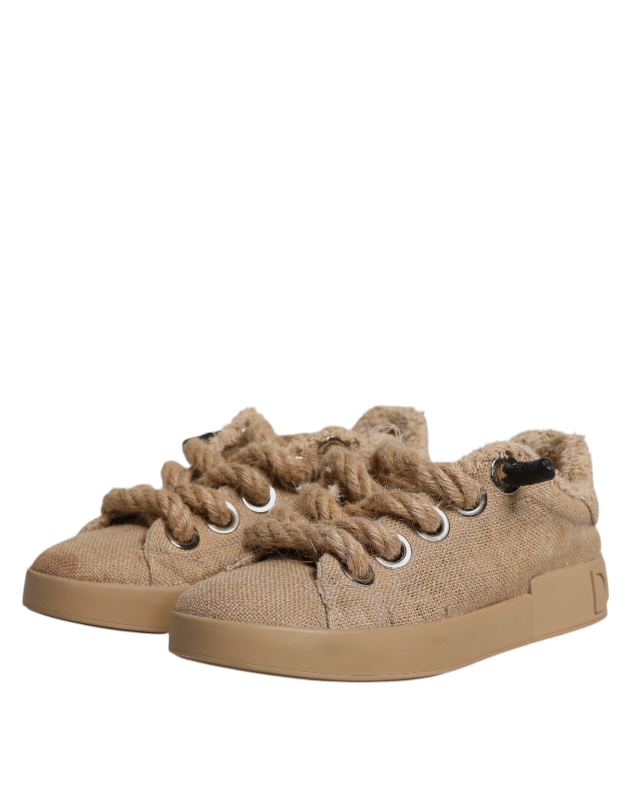 Dolce & Gabbana Brown Jute Fabric Low Top Men Sneakers Shoes Dolce & Gabbana