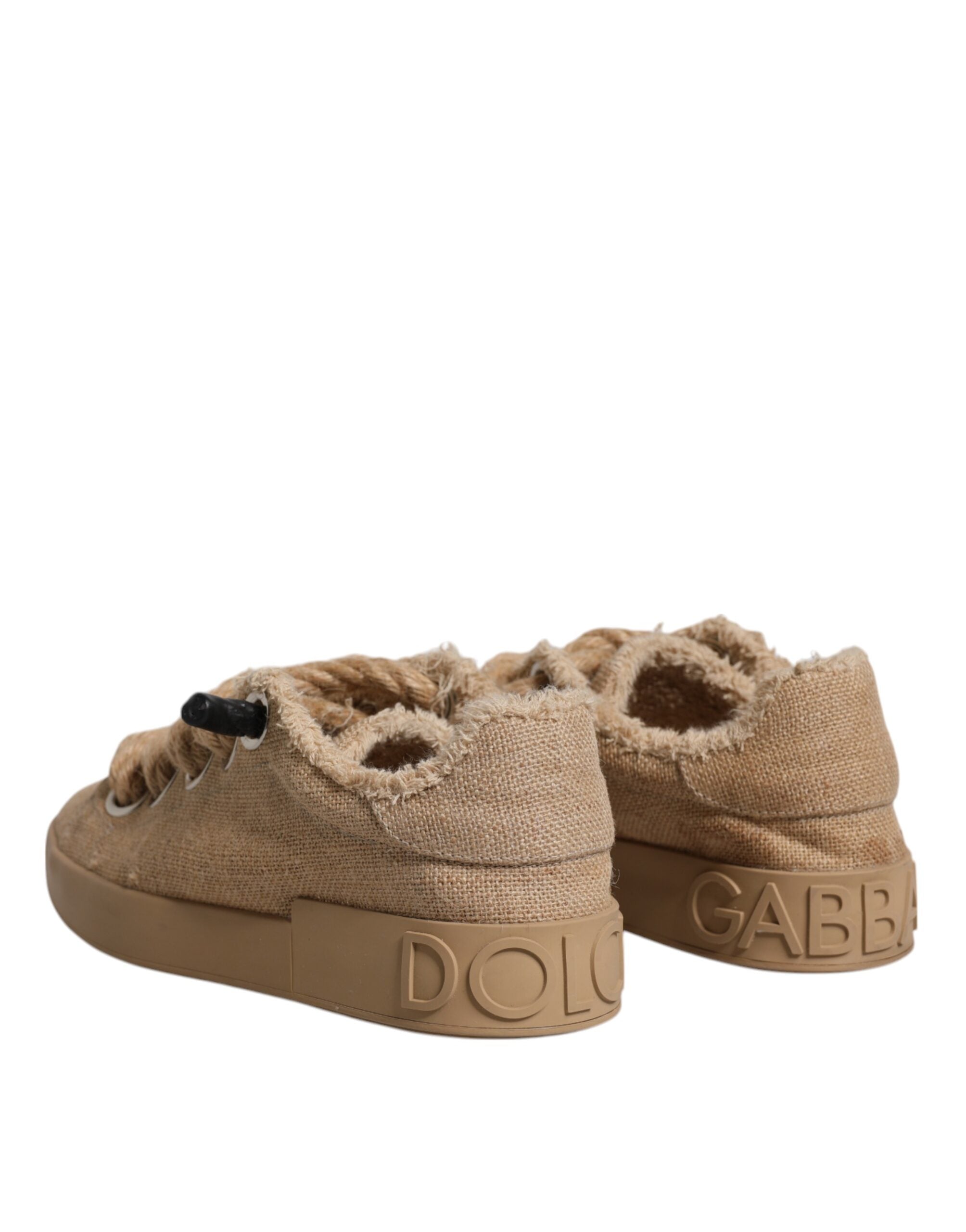Dolce & Gabbana Brown Jute Fabric Low Top Men Sneakers Shoes Dolce & Gabbana