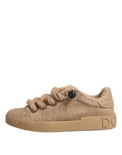 Dolce & Gabbana Brown Jute Fabric Low Top Men Sneakers Shoes Dolce & Gabbana