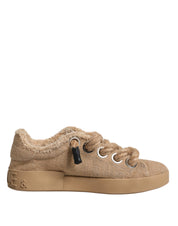 Dolce & Gabbana Brown Jute Fabric Low Top Men Sneakers Shoes Dolce & Gabbana