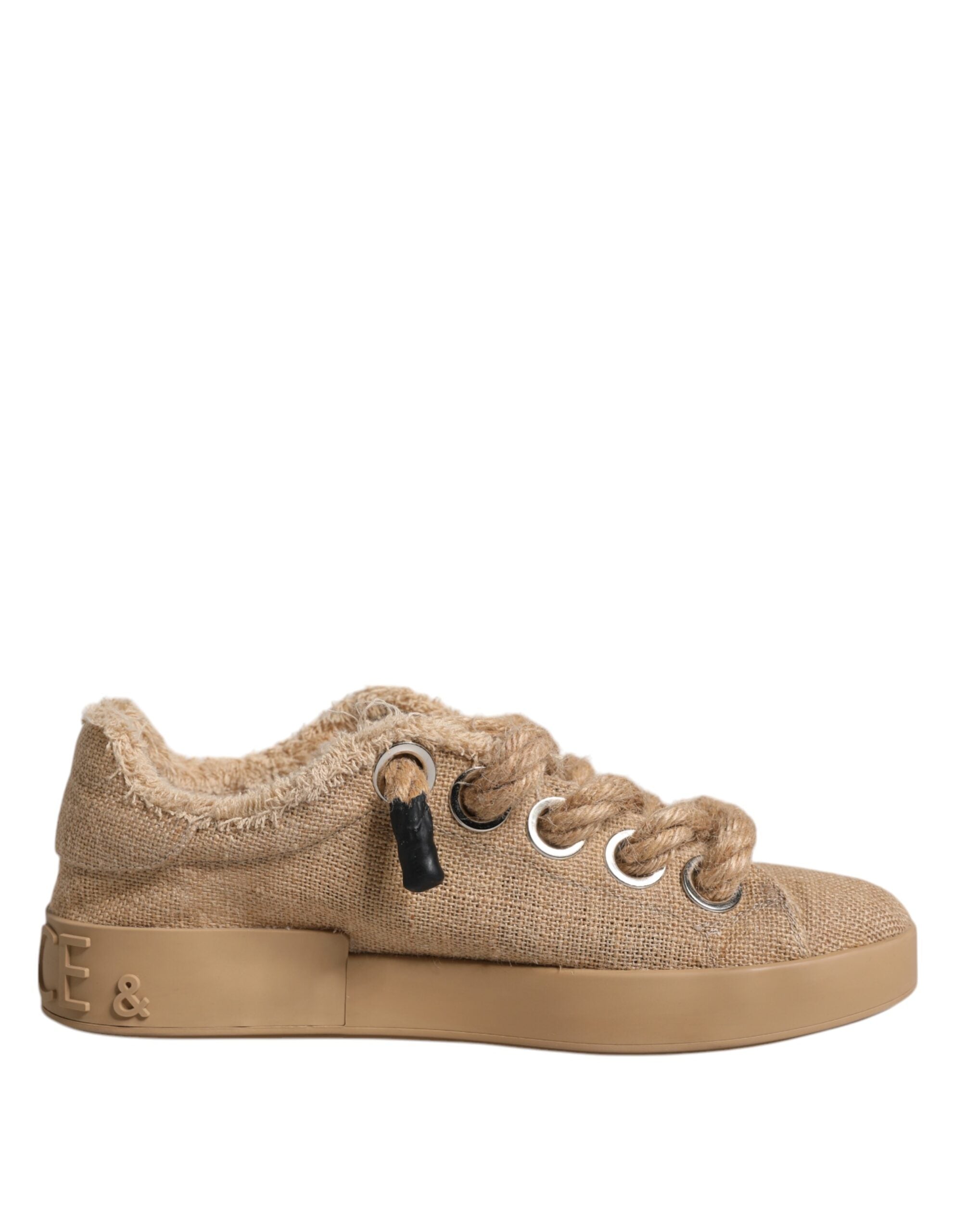 Dolce & Gabbana Brown Jute Fabric Low Top Men Sneakers Shoes Dolce & Gabbana