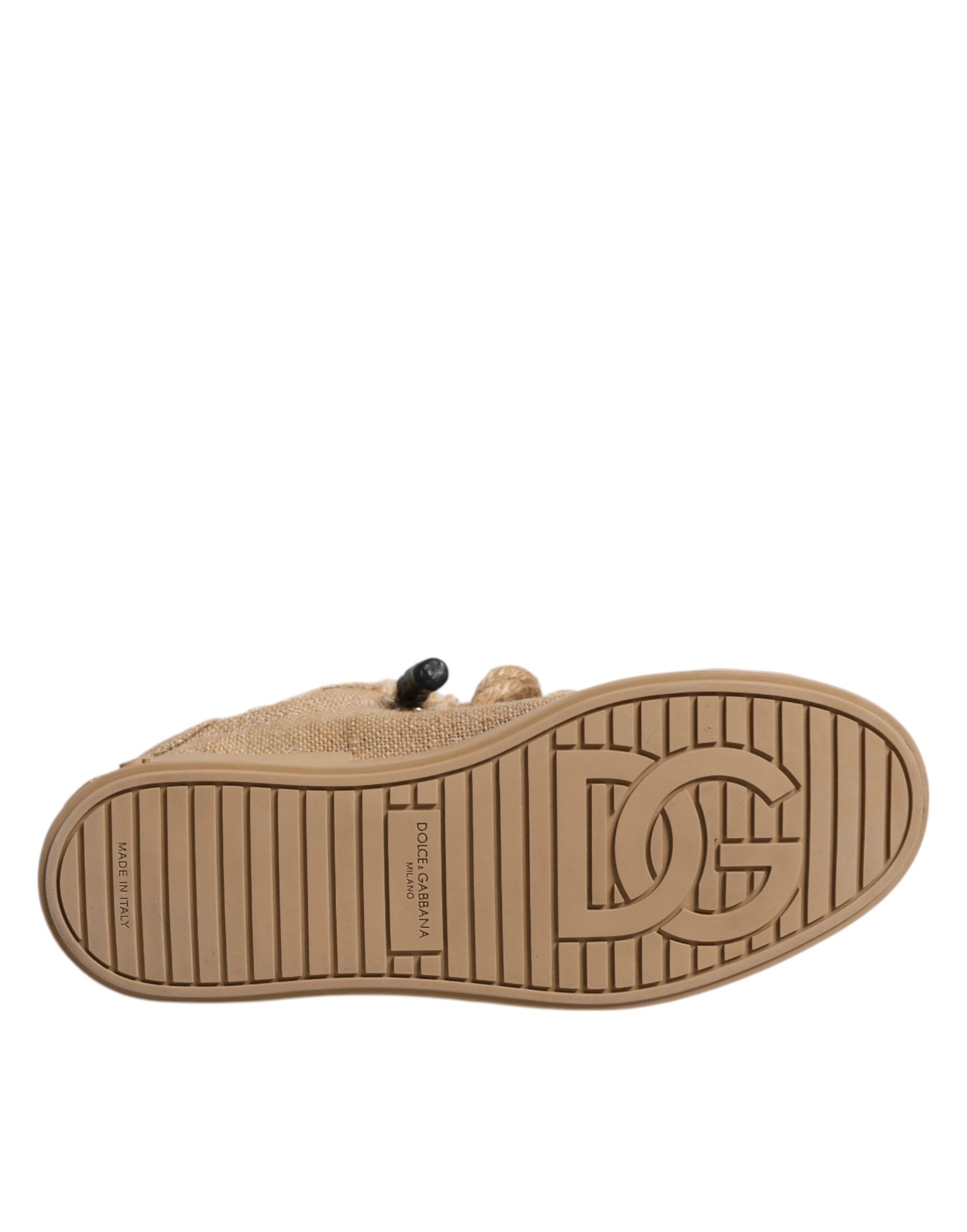 Dolce & Gabbana Brown Jute Fabric Low Top Men Sneakers Shoes Dolce & Gabbana