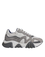 Versace Grey Leather Neoprene Chunky Low Top Squalo Sneakers Shoes