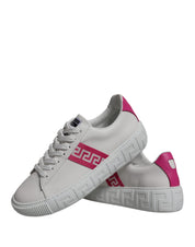 Versace White Pink Greca Print Platform Low Top Sneakers Shoes