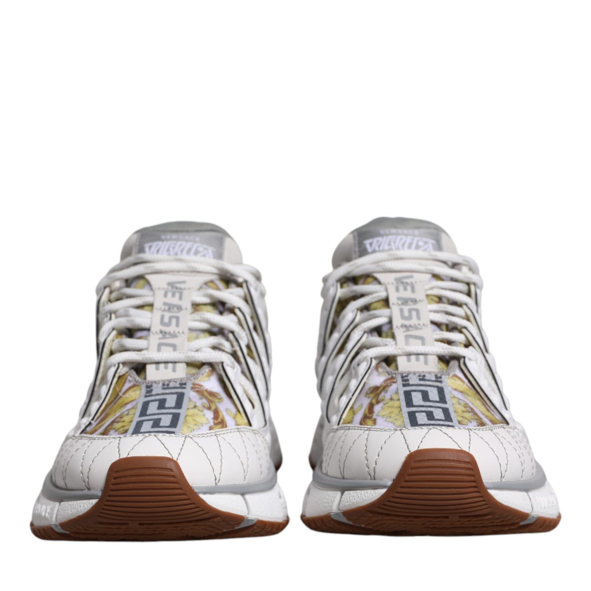 Versace White Trigreca Barocco Print Low Top Sneakers Shoes Versace