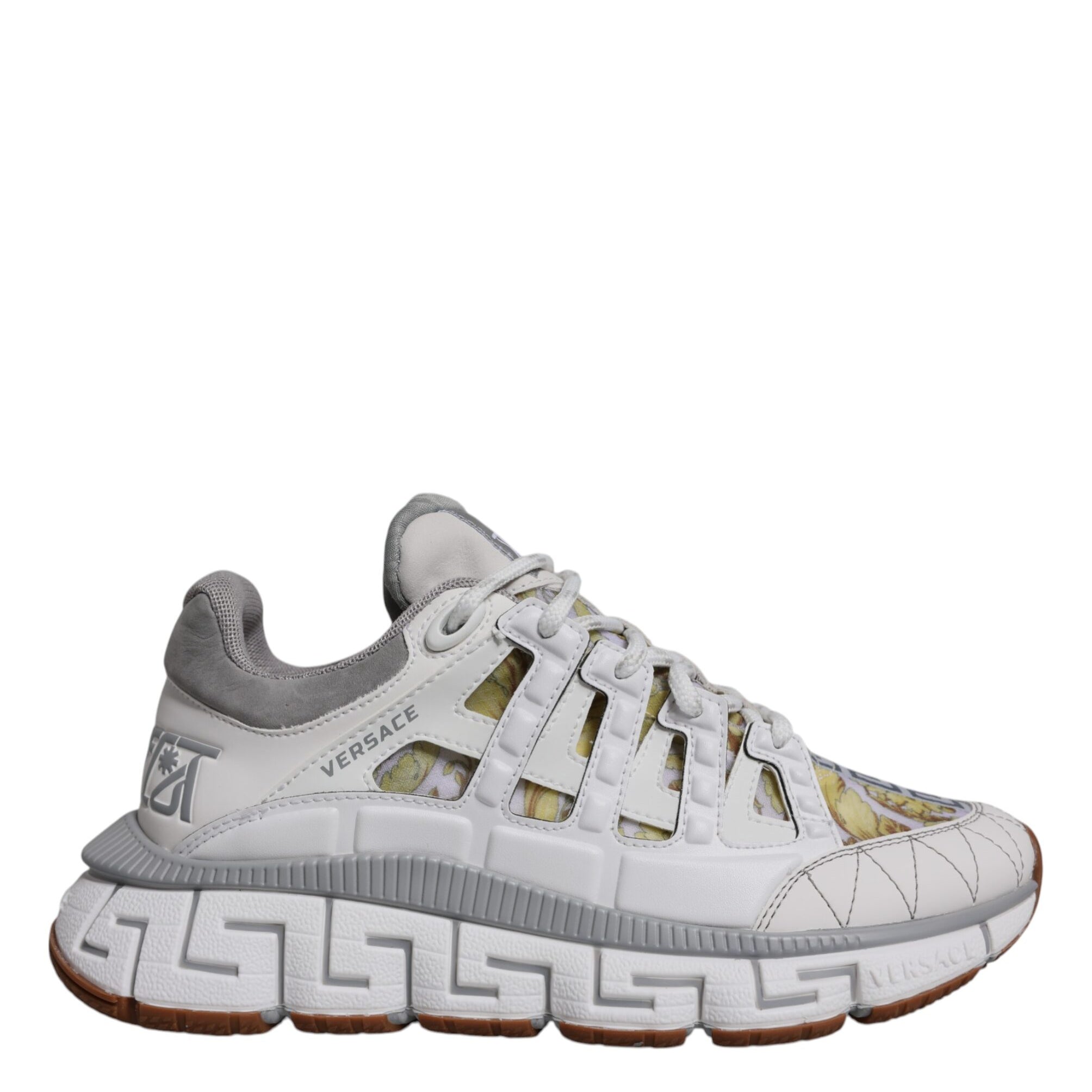 Versace White Trigreca Barocco Print Low Top Sneakers Shoes Versace