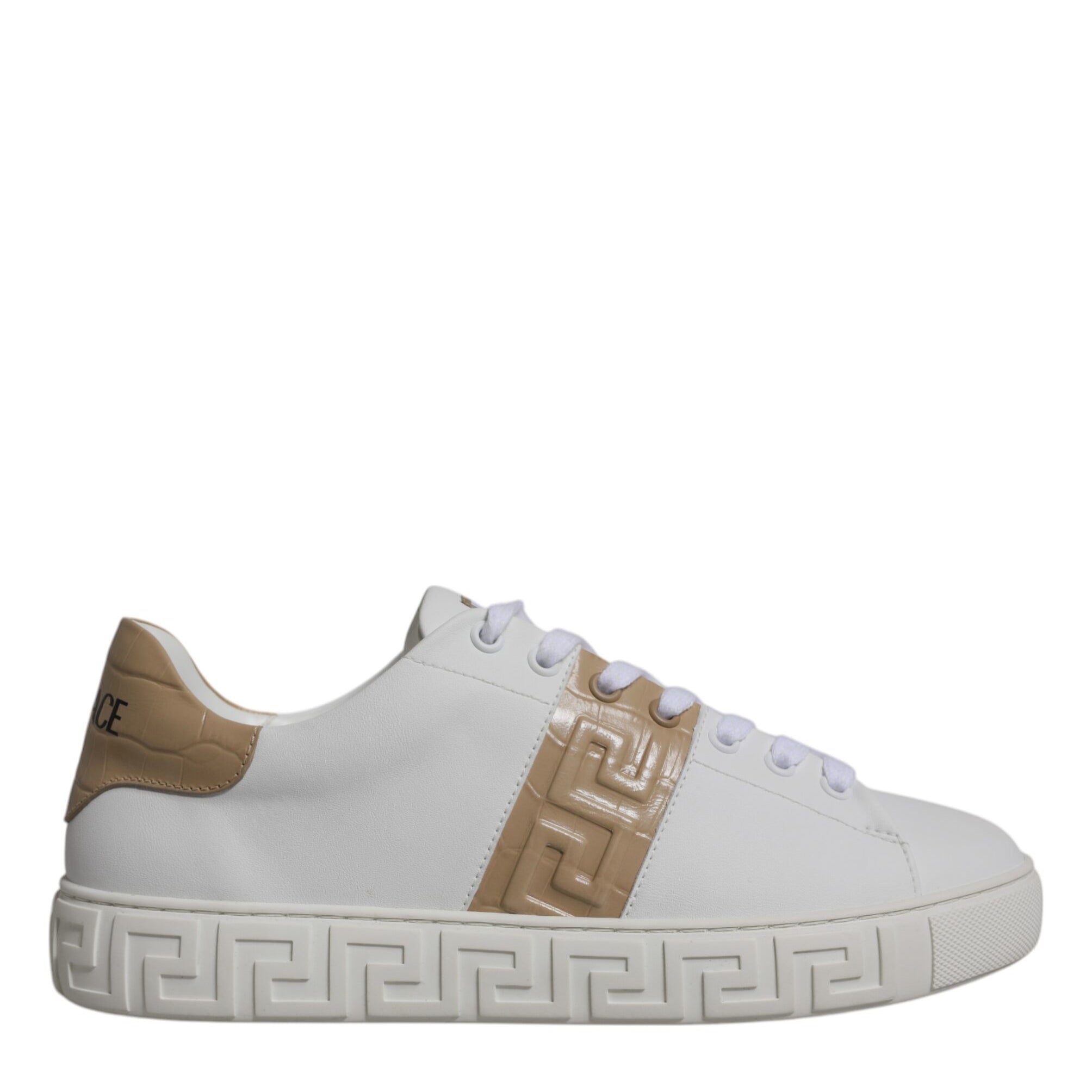 Versace White Brown Greca Print TPU Low Top Men Sneakers Shoes Versace