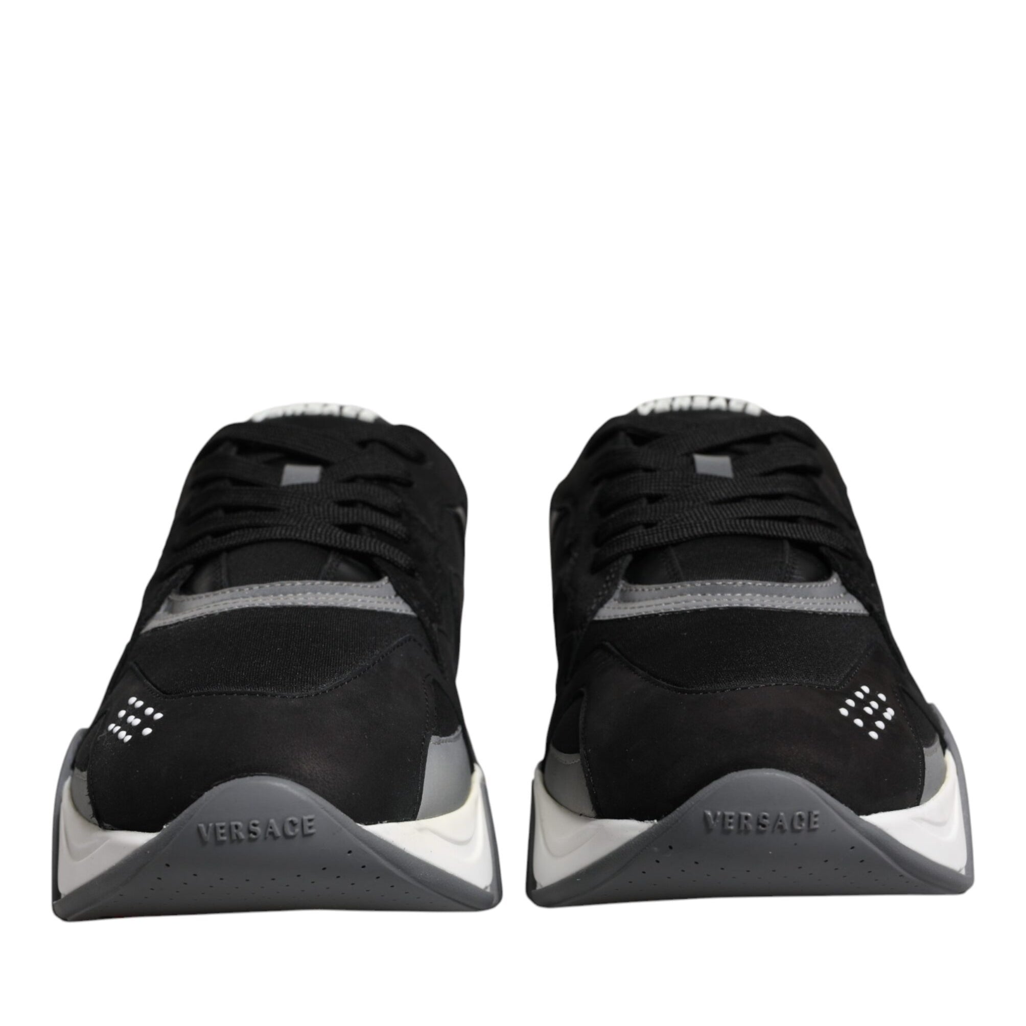 Versace Black Leather Neoprene Chunky Low Top Sneakers Squalo Shoes Versace