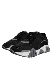 Versace Black Leather Neoprene Chunky Low Top Sneakers Squalo Shoes Versace