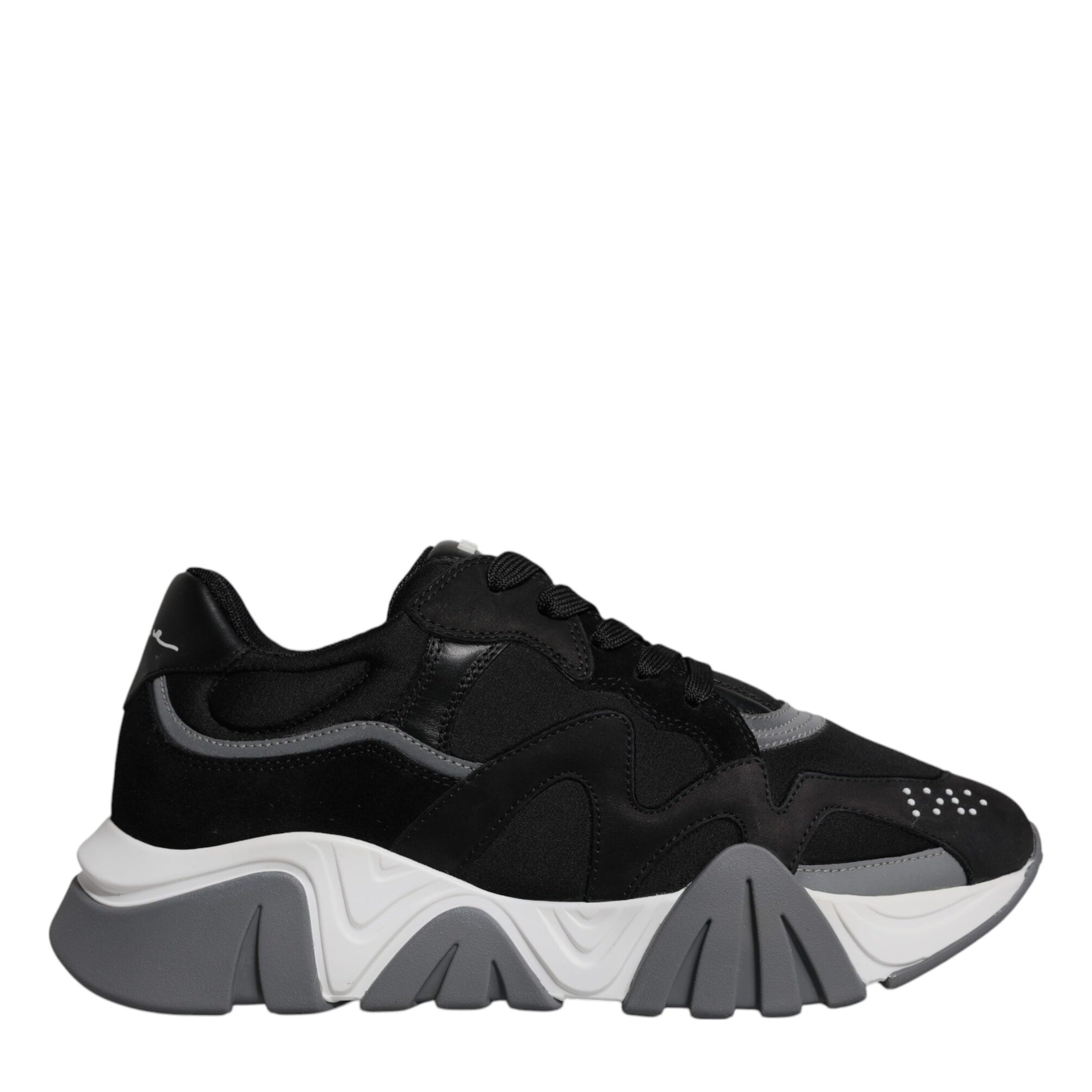 Versace Black Leather Neoprene Chunky Low Top Sneakers Squalo Shoes Versace