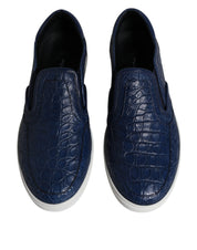 Blue Croc Exotic Leather Men Sneakers Shoes