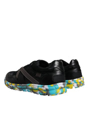 Black Polyester Low Top Men Sneakers Shoes
