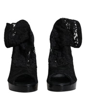 Black Stretch Taormina Lace Boots Shoes