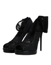 Black Stretch Taormina Lace Boots Shoes