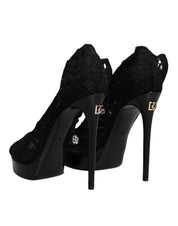 Black Stretch Taormina Lace Boots Shoes