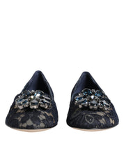 Blue Taormina Lace Crystals Flats Shoes