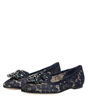 Blue Taormina Lace Crystals Flats Shoes