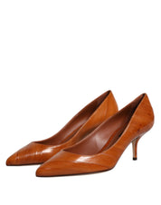 Brown Leather Kitten Heels Pumps Shoes