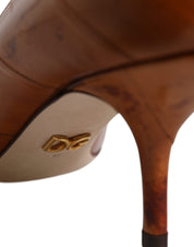 Brown Leather Kitten Heels Pumps Shoes
