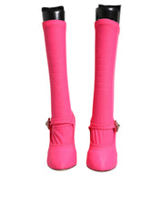 Pink Nylon Crystal Vally High Boots Shoes
