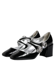 Black Patent Leather Crystal Mary Jane Pumps Shoes