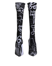 Black Logo Stretch Heels High Boots Shoes