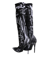 Black Logo Stretch Heels High Boots Shoes
