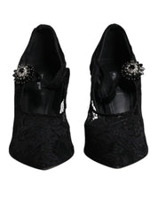 Black Lace Crystals Mary Jane Pumps Shoes