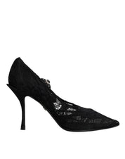 Black Lace Crystals Mary Jane Pumps Shoes