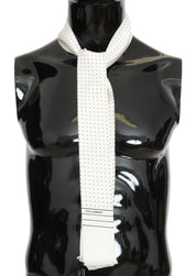 White Polka Dotted Silk Skinny Scarf