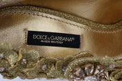 Gold Floral Crystal Mary Janes Pumps