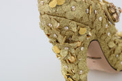 Gold Floral Crystal Mary Janes Pumps