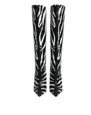 Black White Zebra Heels High Boots Shoes