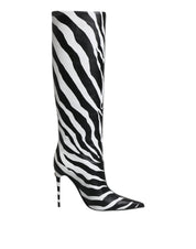 Black White Zebra Heels High Boots Shoes