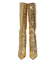 Dolce & Gabbana Gold Leather Stiletto Heels High Boots Shoes Dolce & Gabbana