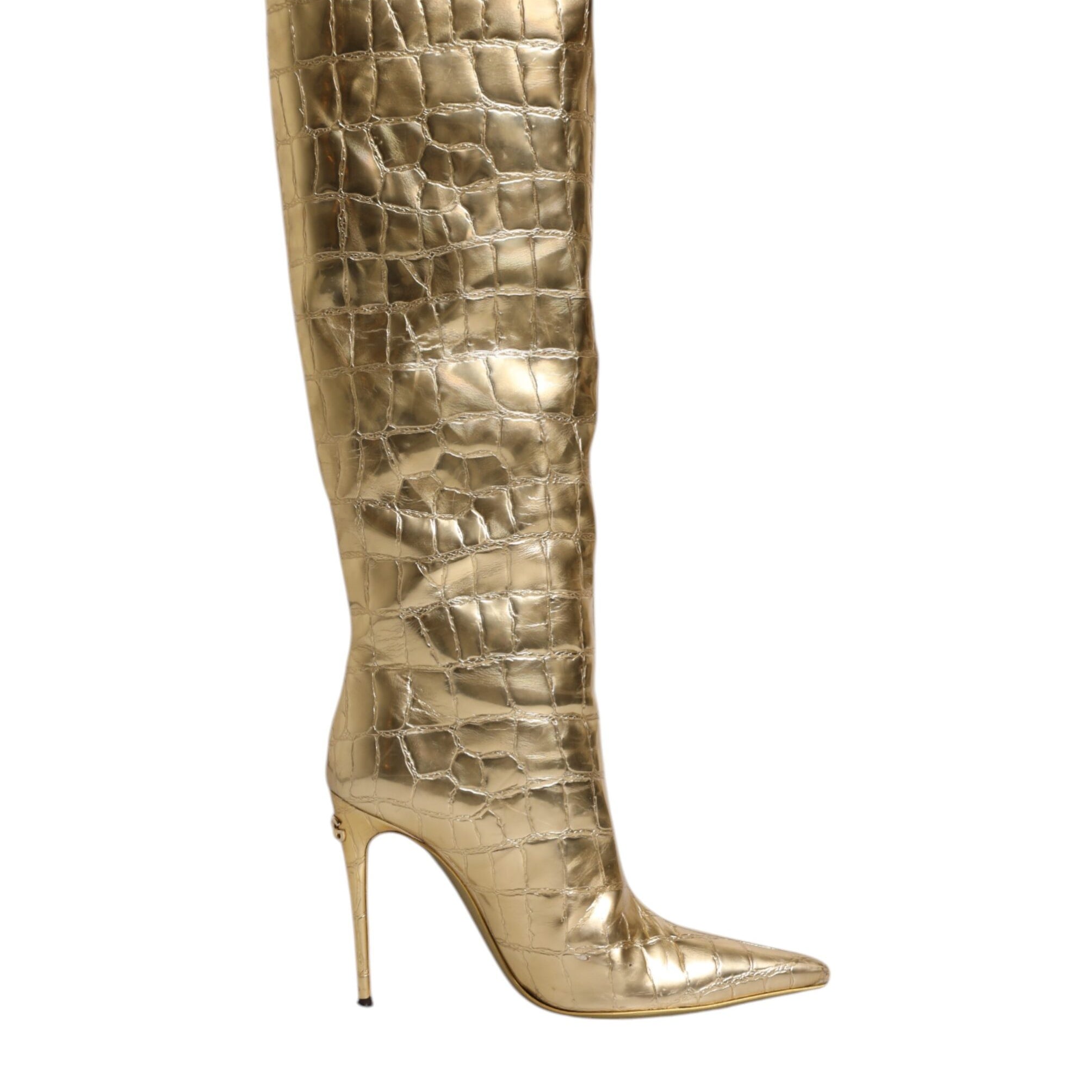 Dolce & Gabbana Gold Leather Stiletto Heels High Boots Shoes Dolce & Gabbana