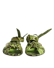 Green Animal Print Ankle Wrap Sandals Shoes