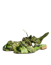 Green Animal Print Ankle Wrap Sandals Shoes