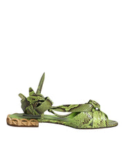 Green Animal Print Ankle Wrap Sandals Shoes