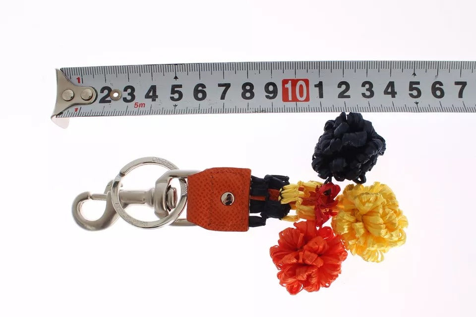 Red Yellow Raffia Leather Clasp Finder Keyring Keychain