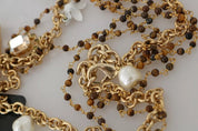 Gold Brass Crystal Floral Statement Charms Necklace