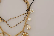 Gold Brass Crystal Floral Statement Charms Necklace