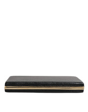 Black Leather Gold Frame Clutch Evening Party Purse Bag