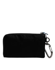 Black Nylon Logo Plaque Keyring Pouch Clutch Bag