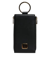 Dolce & Gabbana Black Leather Logo Plaque Neck Strap Card Coin Wallet