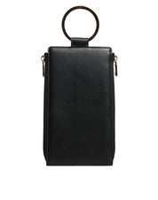 Black Leather Logo Plaque Neck Strap Card Coin Wallet