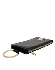 Black Leather Logo Plaque Neck Strap Card Coin Wallet